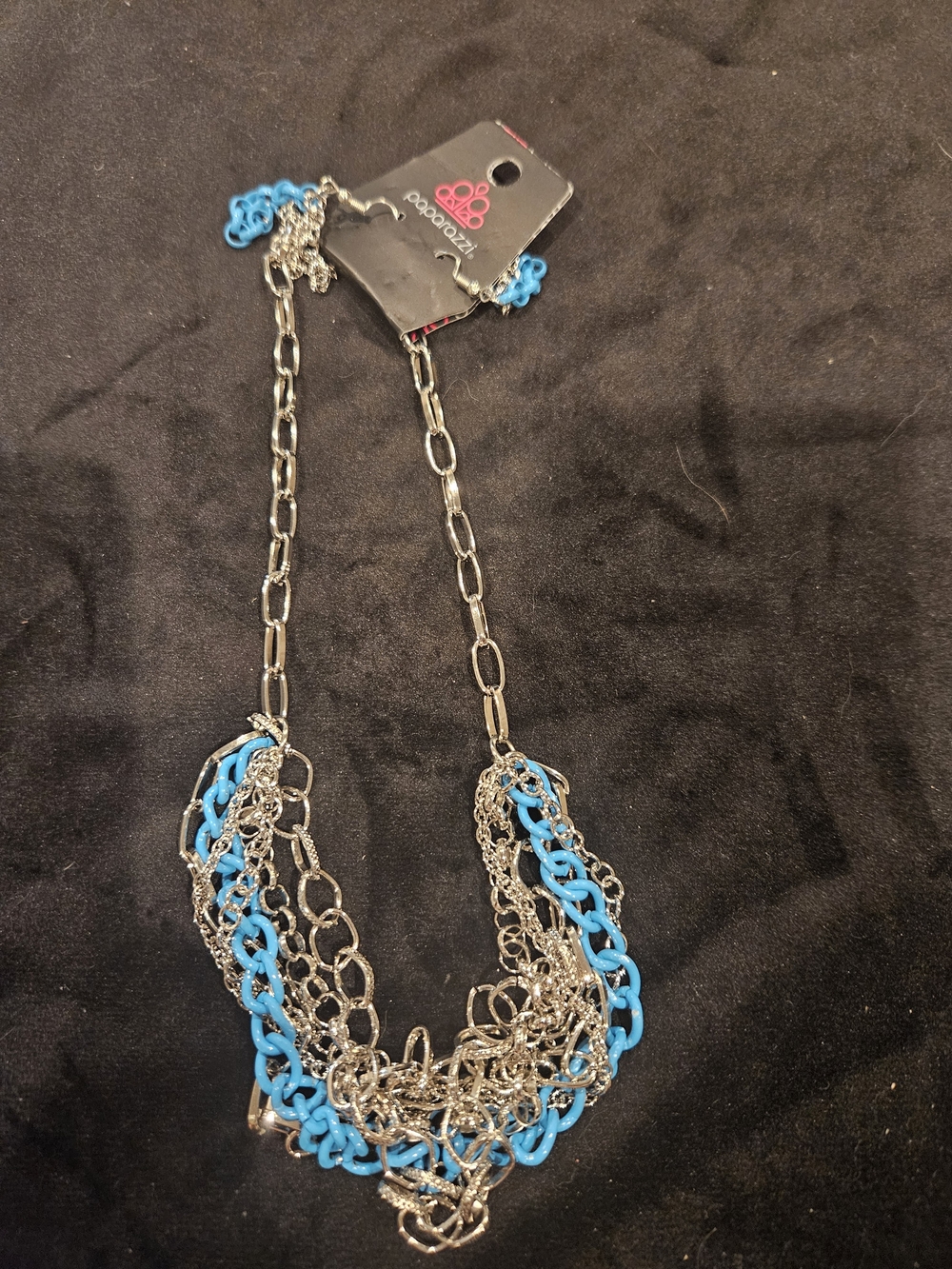 paparazzi Silver and Bright Blue Multi-Chain Necklace